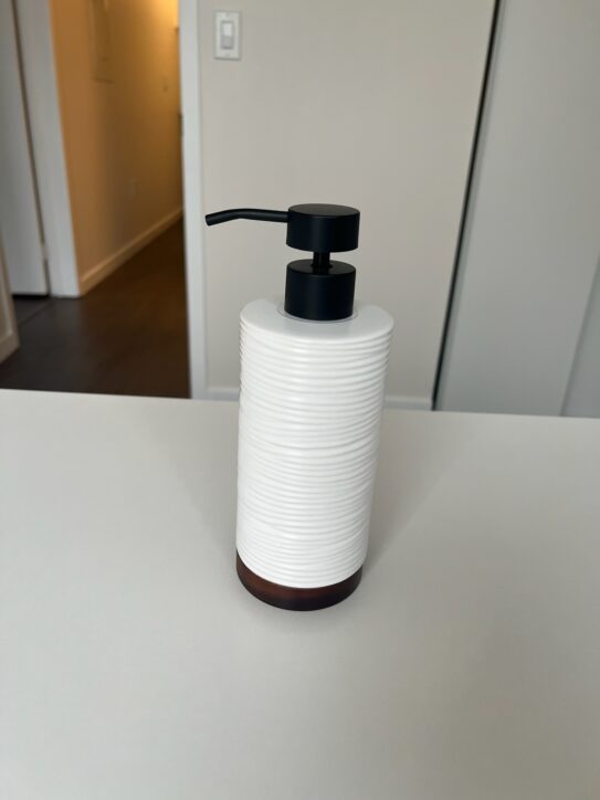 White Ceramic with Mango Wood Soap Dispenser