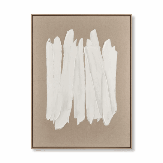 White Strokes on Linen Framed Art